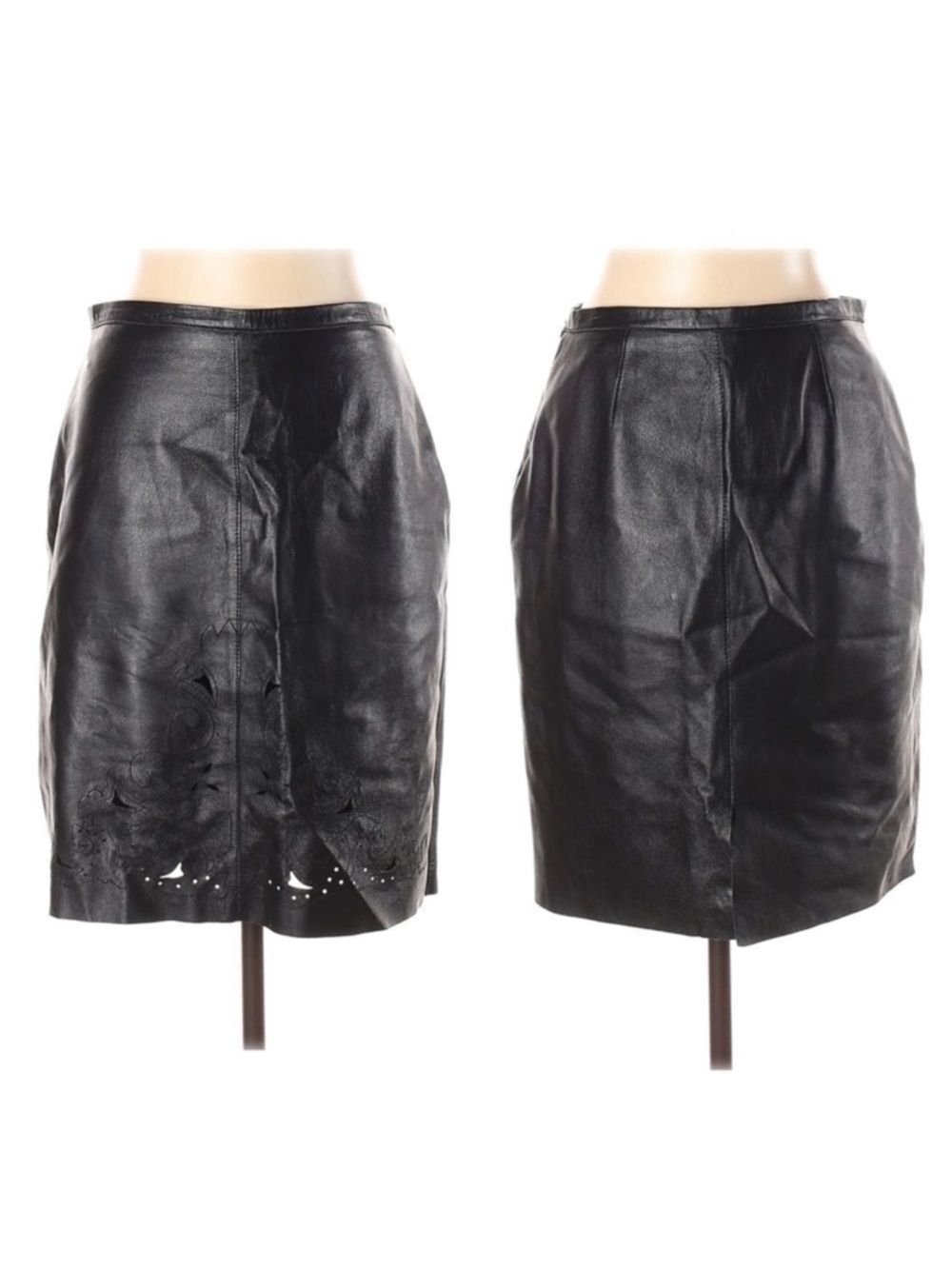 B&J Lasercut Black Leather Edgy Midi Skirt 10